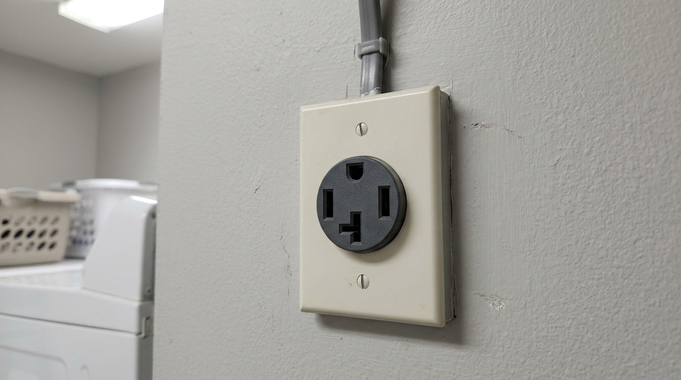 close up of a 240 volt dryer and range receptacle on a dedicated appliance circuit