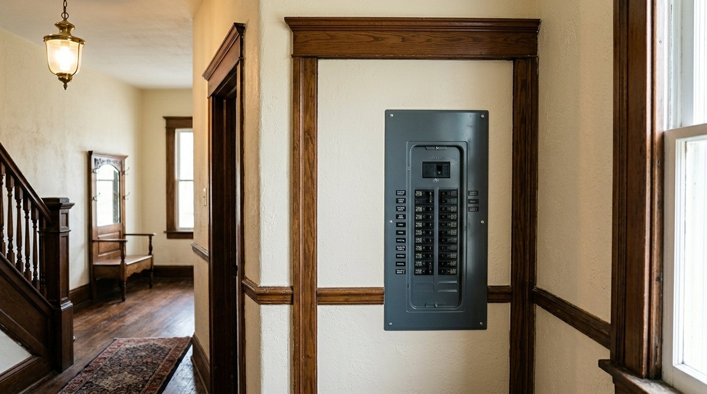 a finished knob and tube replacement and panel upgrade in a historic Lake Cliff home