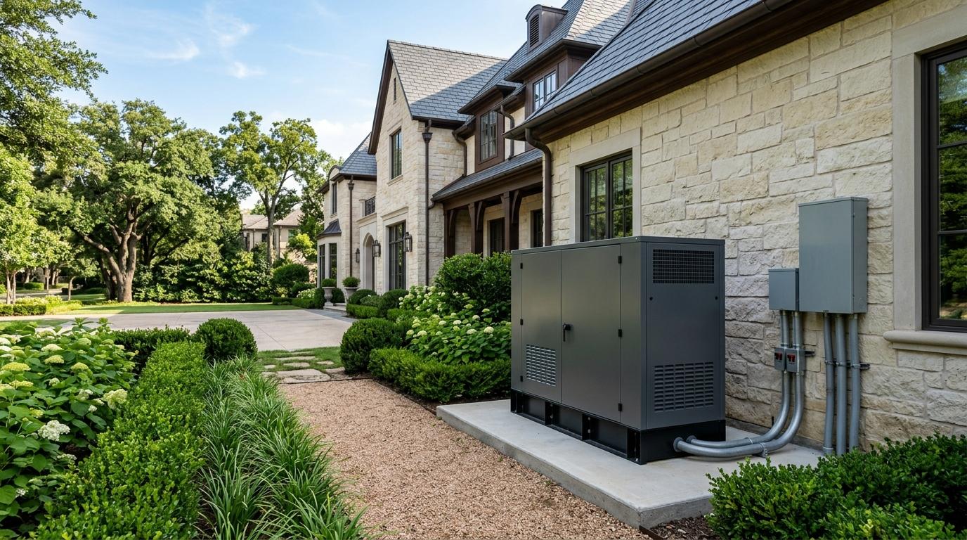 a home battery and standby generator installed at a large Preston Hollow estate in Dallas
